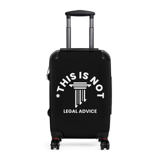 Black suitcase with white text 'THIS IS NOT LEGAL ADVICE' on a white background
