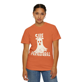 Sue-pernatural Ghost Unisex T-Shirt, Funny Halloween Tee, Perfect for Spooky Season, Casual Wear, Gift for Ghost Lovers, Vibrant Orange