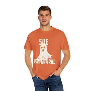 Sue-pernatural Ghost Unisex T-Shirt, Funny Halloween Tee, Perfect for Spooky Season, Casual Wear, Gift for Ghost Lovers, Vibrant Orange