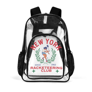 New York Racketeering Club Large 17 Inch Clear Bag PVC See Through Transparent School Backpack