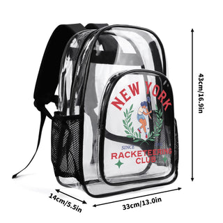 New York Racketeering Club Large 17 Inch Clear Bag PVC See Through Transparent School Backpack