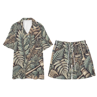 Justice Jungle Mens Hawaiian Short Sleeve Shirt and Shorts Set