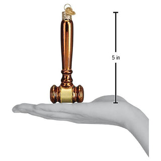 Decorative gavel ornament on a hand with a measurement label indicating 5 inches.