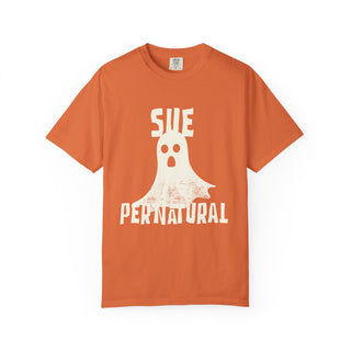 Sue-pernatural Ghost Unisex T-Shirt, Funny Halloween Tee, Perfect for Spooky Season, Casual Wear, Gift for Ghost Lovers, Vibrant Orange
