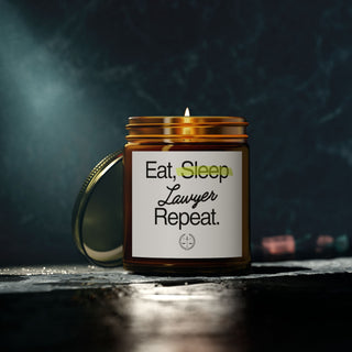 Eat Sleep Lawyer Repeat Scented Coconut Apricot Candles (4oz, 9oz)