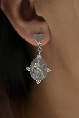 Silver Goddess Themis Drop Stud Earrings