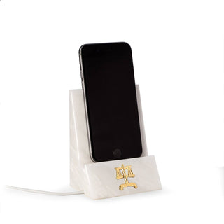 White Marble Desktop Phone with Brass Legal Insignia