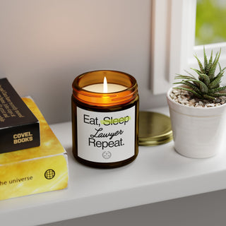 Eat Sleep Lawyer Repeat Scented Coconut Apricot Candles (4oz, 9oz) - *This is not legal advice