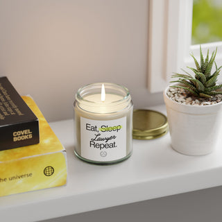 Eat Sleep Lawyer Repeat Scented Coconut Apricot Candles (4oz, 9oz) - *This is not legal advice
