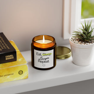 Eat Sleep Lawyer Repeat Scented Coconut Apricot Candles (4oz, 9oz) - *This is not legal advice