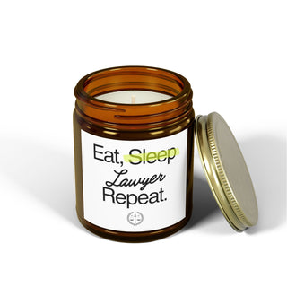 Eat Sleep Lawyer Repeat Scented Coconut Apricot Candles (4oz, 9oz) - *This is not legal advice