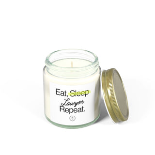 Eat Sleep Lawyer Repeat Scented Coconut Apricot Candles (4oz, 9oz) - *This is not legal advice