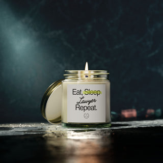 Eat Sleep Lawyer Repeat Scented Coconut Apricot Candles (4oz, 9oz) - *This is not legal advice