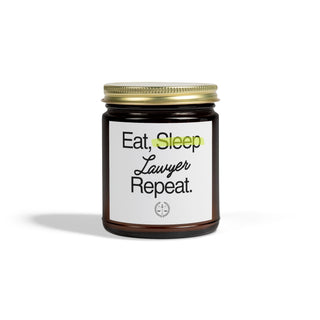 Eat Sleep Lawyer Repeat Scented Coconut Apricot Candles (4oz, 9oz) - *This is not legal advice