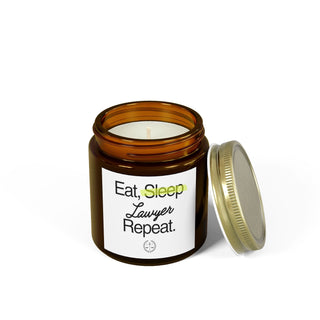 Eat Sleep Lawyer Repeat Scented Coconut Apricot Candles (4oz, 9oz) - *This is not legal advice
