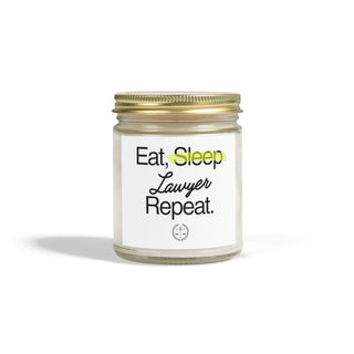 Eat Sleep Lawyer Repeat Scented Coconut Apricot Candles (4oz, 9oz) - *This is not legal advice
