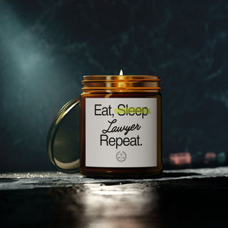 Eat Sleep Lawyer Repeat Scented Coconut Apricot Candles (4oz, 9oz) - *This is not legal advice