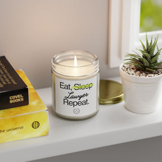 Eat Sleep Lawyer Repeat Scented Coconut Apricot Candles (4oz, 9oz) - *This is not legal advice