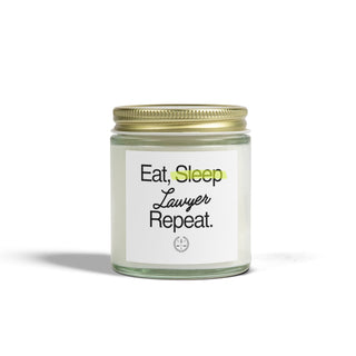 Eat Sleep Lawyer Repeat Scented Coconut Apricot Candles (4oz, 9oz) - *This is not legal advice