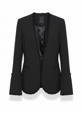 Black blazer with satin lining on a white background