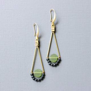 Scales of Justice Olivine Glass Geometric Dangle Earrings - *This is not legal advice