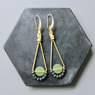 Scales of Justice Olivine Glass Geometric Dangle Earrings - *This is not legal advice