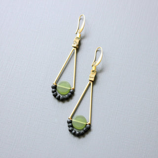 Scales of Justice Olivine Glass Geometric Dangle Earrings - *This is not legal advice