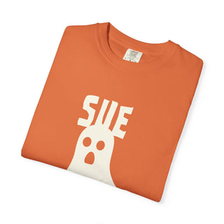 Sue - pernatural Ghost Unisex T-Shirt, Funny Halloween Tee, Perfect for Spooky Season, Casual Wear, Gift for Ghost Lovers, Vibrant Orange - *This is not legal advice