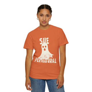 Sue - pernatural Ghost Unisex T-Shirt, Funny Halloween Tee, Perfect for Spooky Season, Casual Wear, Gift for Ghost Lovers, Vibrant Orange - *This is not legal advice